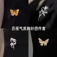 French Vintage Gold Butterfly Brooch Elegant Lightweight Luxury Suit Coat Accessory