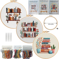 DIY Embroidery Kit with Elegant Bookshelf & Vase Patterns, English Stitch Guide