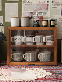 Vintage Wooden Dustproof Coffee Cup Display Cabinet with Flip Lid for Desktop Tea Set Storage