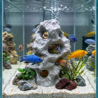 Weathered Rock Cave Aquarium Reptile Tank Decor Multi-Hole Hideout for Fish Tanks and Terrariums