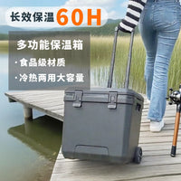 Portable 38L Insulated Cooler Box with Wheels and Handle for Fishing Camping Picnics