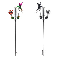 Decorative Iron Art Rain Gauge with Glass Measuring Cup for Garden