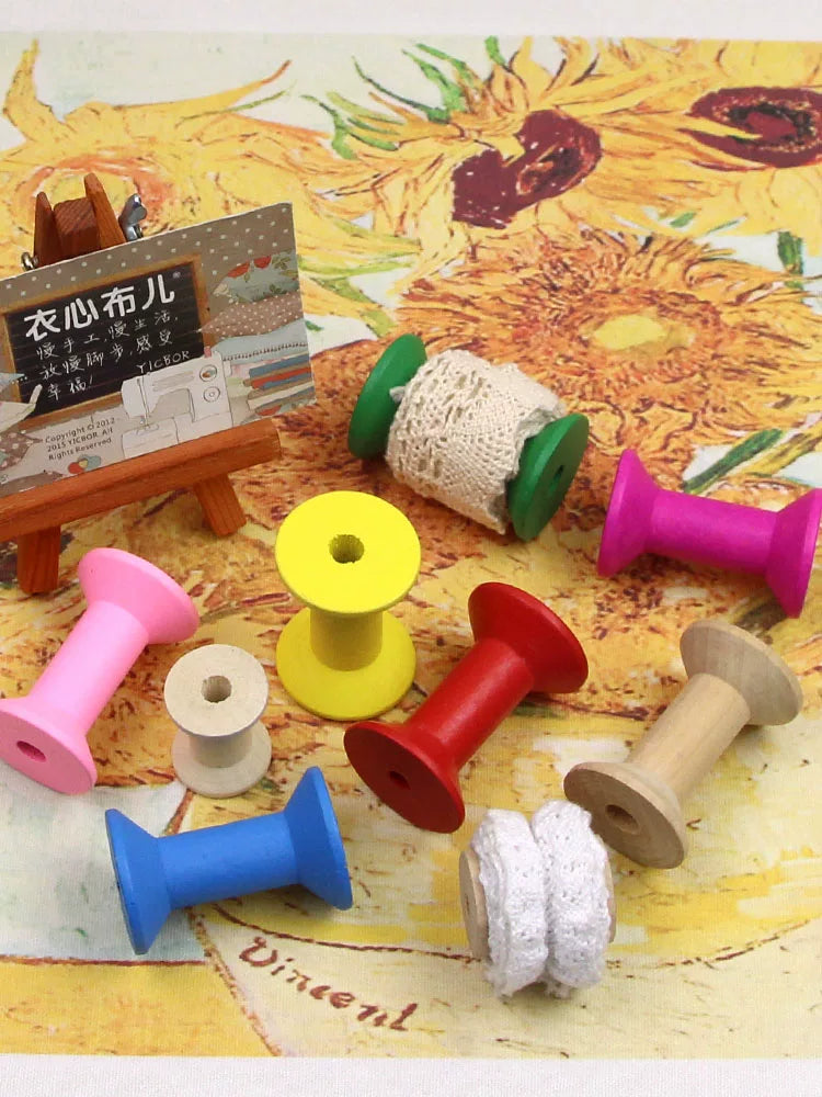 Wooden Thread Bobbins for Cross Stitch and Embroidery Floss Organization, 8 Colors