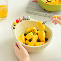Avocado Ceramic Fruit Bowl with Forks Set, Creative Living Room Coffee Table Decor