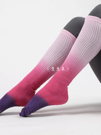 Women's Non-Slip Yoga Pilates Socks with Five Toes, Gradient Color