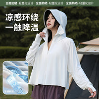 Women's Ice Silk UV Protection Hoodie with Blackout Visor for Summer