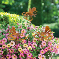 Metal Butterfly and Bee Garden Stakes, Rusty Iron Art Decor for Yard and Patio