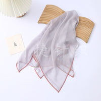 Solid Color Chiffon Scarf with Contrast Edge - Versatile Hair Tie & Neck Scarf