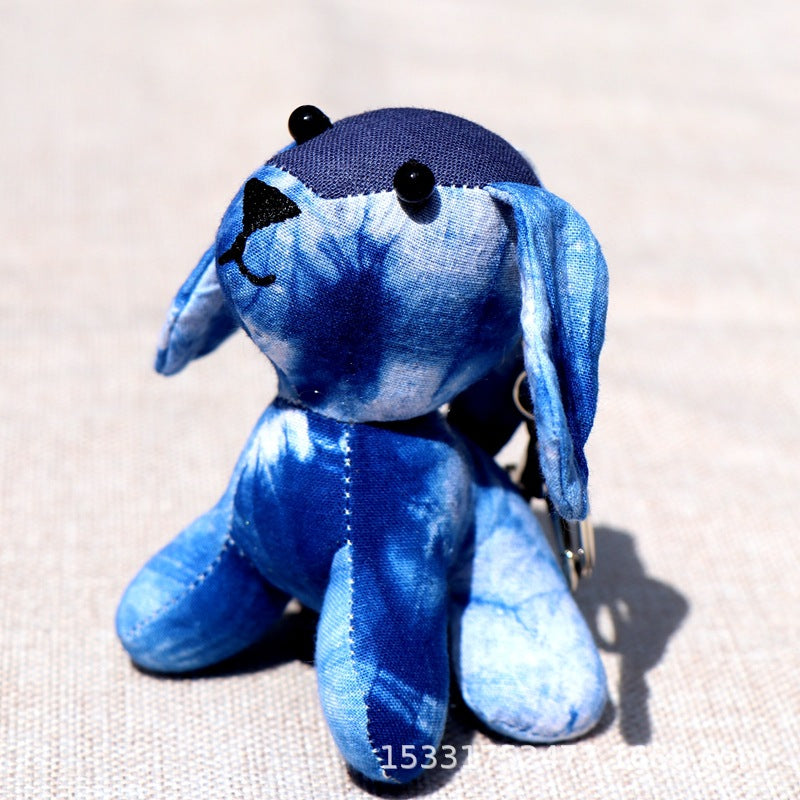 Handmade Indigo Tie-Dye Zodiac Dog Keychain Charm
