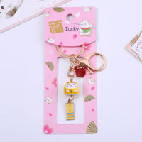 Japanese Lucky Cat Koi Keychain Ceramic Maneki-Neko Car Keyring Bag Charm