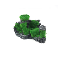 Aquarium Castle Mountain Ornament with Flocked Greenery, Fish Tank Decoration
