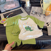 Kids Modal Pajama Set Short Sleeve Top and Pants for Boys and Girls