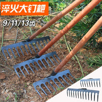 Heavy-Duty Steel Rake with Wooden Handle for Gardening and Farming