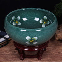 Hand-Painted Ceramic Fish Tank with Base for Goldfish, Turtles, and Lotus Plants
