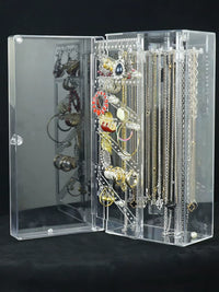 Acrylic Transparent Dustproof Necklace Display Stand with Door, Desktop Jewelry Organizer for Bracelets and Pendants