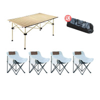 Portable Camping Table and Chair Set with Moon Chairs and Roll-Up Table for Outdoor Leisure