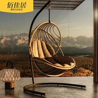 Nordic Indoor/Outdoor Woven Rattan Hanging Basket Chair for Balcony & Patio