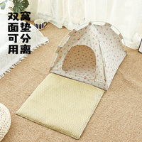 Pet Tent Bed Semi-Enclosed Cat House with Cooling Mat for All Seasons, Small Dog Puppy Cave