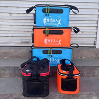 Thickened Foldable Fishing Bucket Live Fish Container with Side Pocket for Fishing Supplies