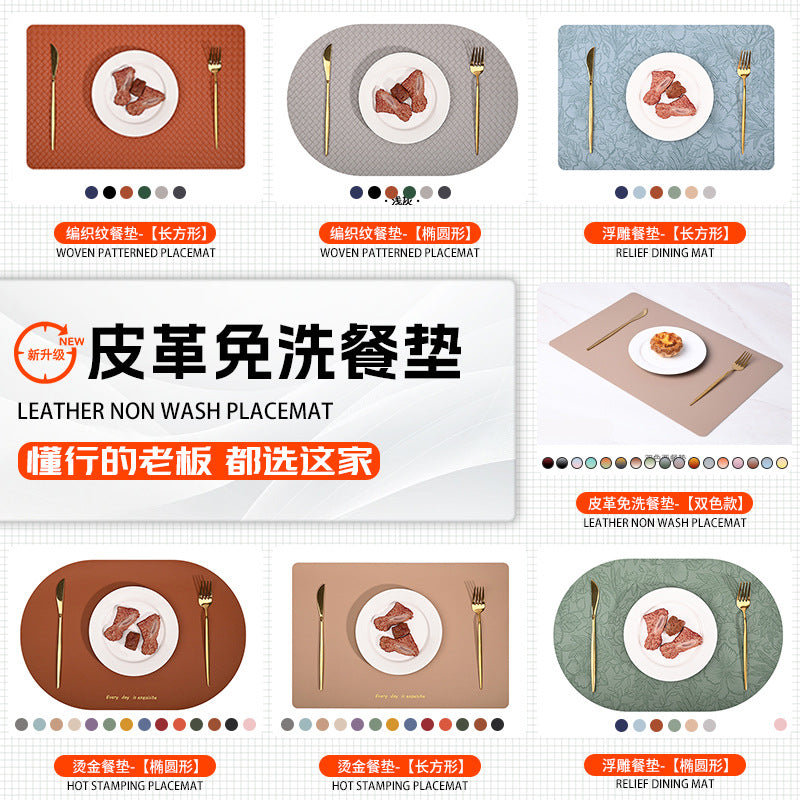 Nordic Style Dual-Color Leather Placemat, Waterproof and Oil-Proof Dining Table Mat