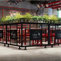 Industrial Style Iron Art Screen Partition with Green Plant Holder for Restaurants & Bars