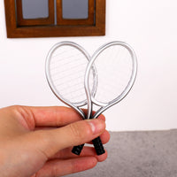 Miniature Tennis Racket Model with Ball & Bag for Dollhouse & Sports Decor