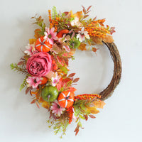 Autumn Peony Pumpkin Wreath Artificial Flower Garland for Home Outdoor Decor