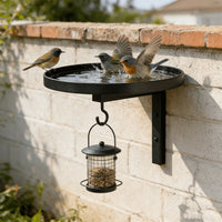 Wall-Mounted Metal Bird Bath Feeder with Hook for Outdoor Garden Patio Decor