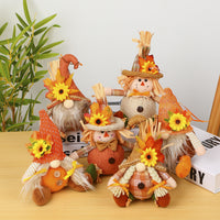 Autumn Harvest Festival Sunflower Faceless Doll Scarecrow Figurine for Desktop & Window Decor