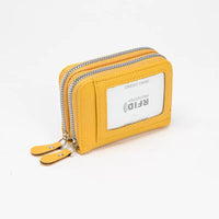 RFID Blocking Accordion Card Holder with Double Zipper Coin Purse