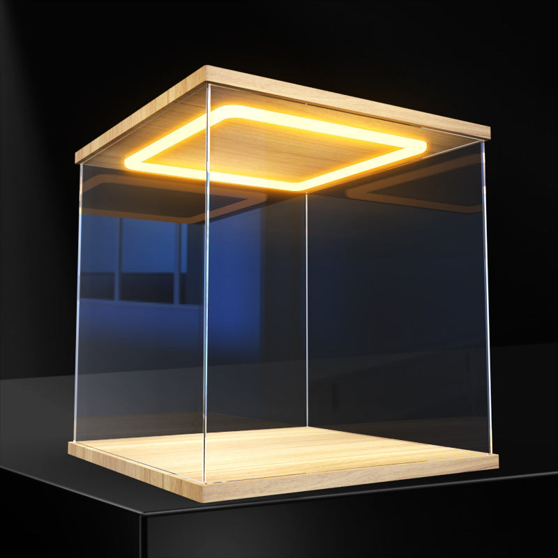 Acrylic Display Case with LED Lights for Building Blocks, Action Figures, and Model Kits - Dustproof Storage Box