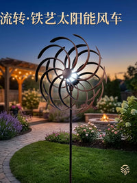 Solar Powered Iron Wind Spinner for Garden and Patio Decoration