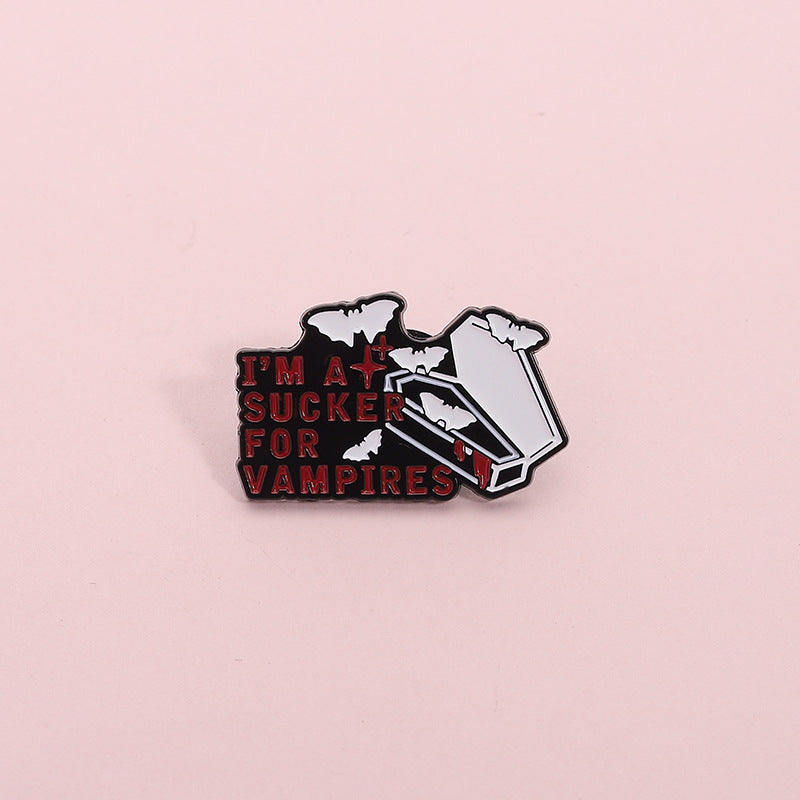 Halloween Horror Theme Enamel Pin Cartoon Coffin Red Letter Bat Alloy Badge Accessory