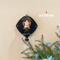 GVJAMA Vintage Glass and Solid Wood Candlestick Wall Decor for Home and Hotel