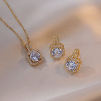 Zircon-Embellished Necklace, Earrings, and Ring Jewelry Set for Women