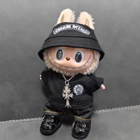 LABUBU Doll Outfit Set - Punk Style Leather Jacket, Pants, Skirt, Hat & Shoes for 15/17cm Dolls