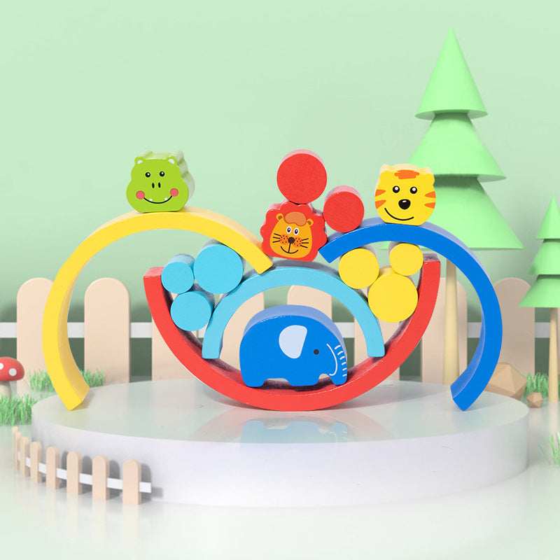 Kids Rainbow Animal Stacking Blocks Wooden Educational Toy