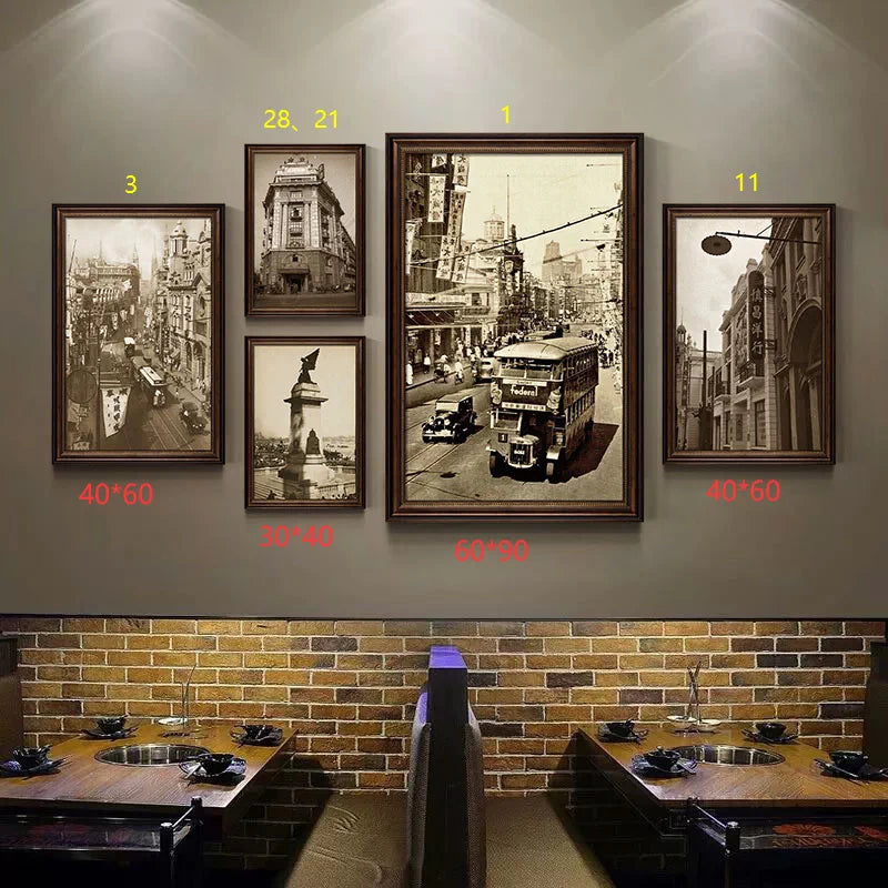 Old Shanghai Street Scene Black and White Wall Art for Restaurants and Home Decor