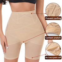 Women's High Waist Tummy Control Shaper Panties with Mesh Cross Design