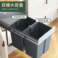 Built-in Kitchen Cabinet Pull-Out Waste Bin with Lid for Dry/Wet Waste Sorting