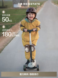 BEYI 2-in-1 Foldable Kids Scooter with Flashing Wheels, Adjustable Height for Ages 2-14