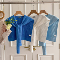 Knitted Solid Color Shawl Cardigan with Neck Protection