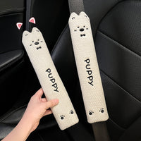 Car Seat Belt Shoulder Pad Cover, All-Season Linen Cartoon Dog Design, Non-Slip Sweat-Absorbing Protector