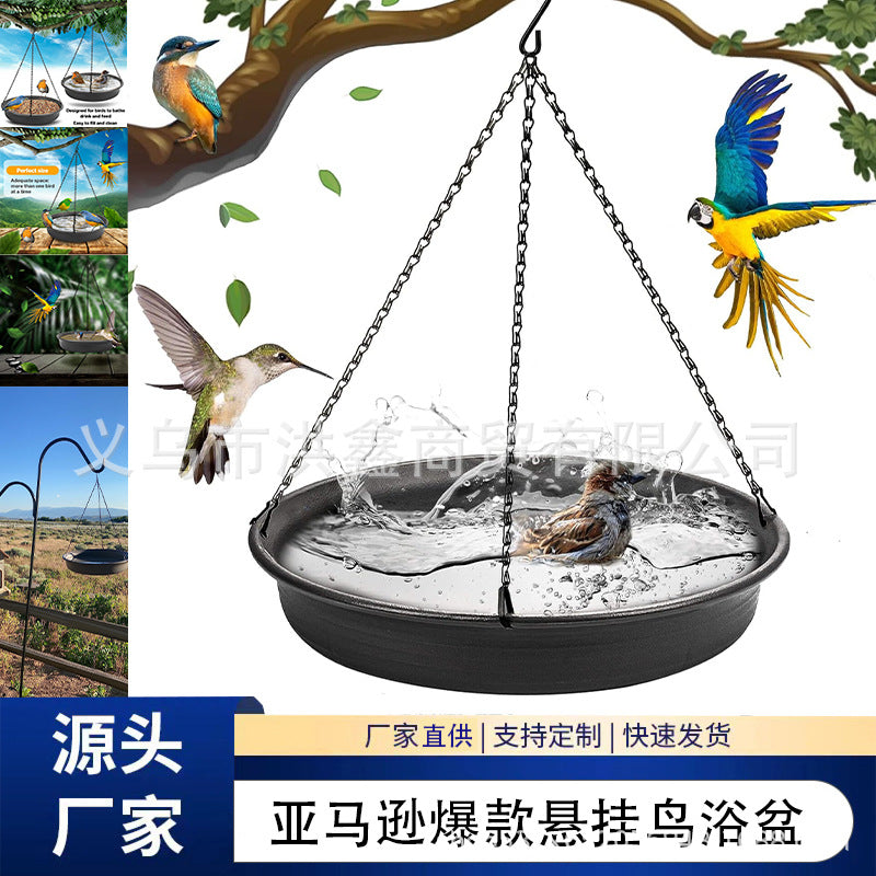 Hanging Bird Bath Tray Feeder for Garden & Outdoor Use, Automatic Bird Bathtub, Iron Art Design