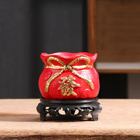 Red Ceramic Succulent Planter with Tray for Office and Home Decor