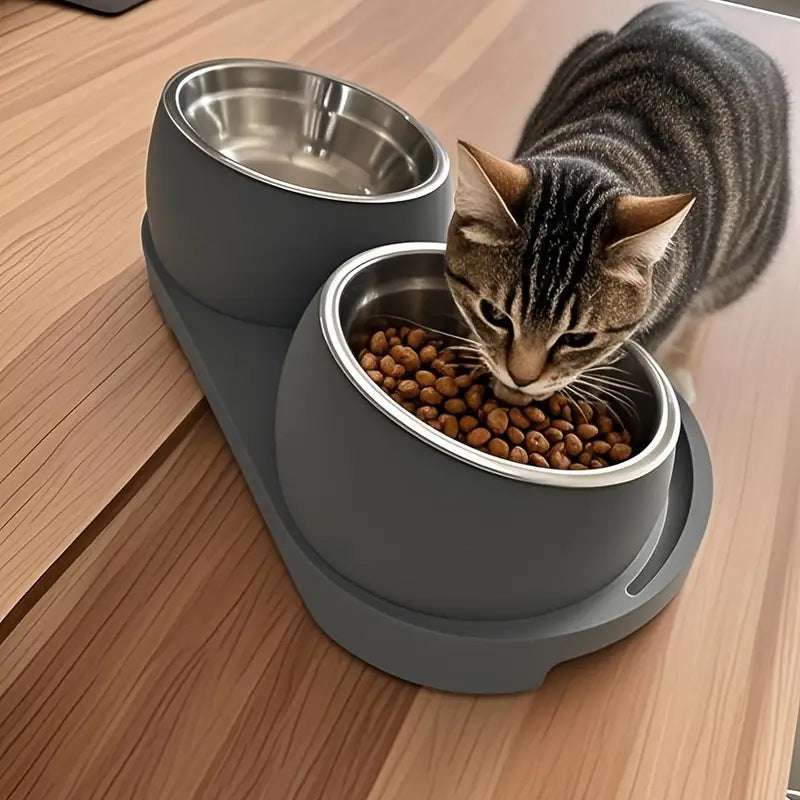 Pet Double Bowl for Cats and Dogs, Wet and Dry Food Separation Feeder