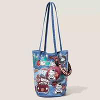 Korean Style Canvas Bucket Bag with Animal Print for Commuting and Casual Use