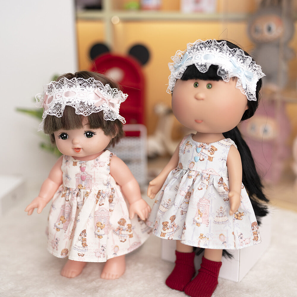 Doll Clothes Retro Lace Dress with Headband for 25cm Milu and 30cm Potato Dolls