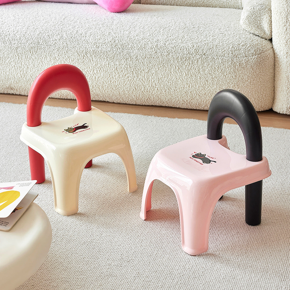 Kids' Non-Slip Plastic Stool with Backrest for Bathroom and Home Use