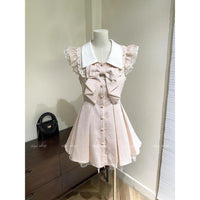 Korean Style Striped Dress and Shorts Set for Women, Sweet Bowknot Princess Outfit